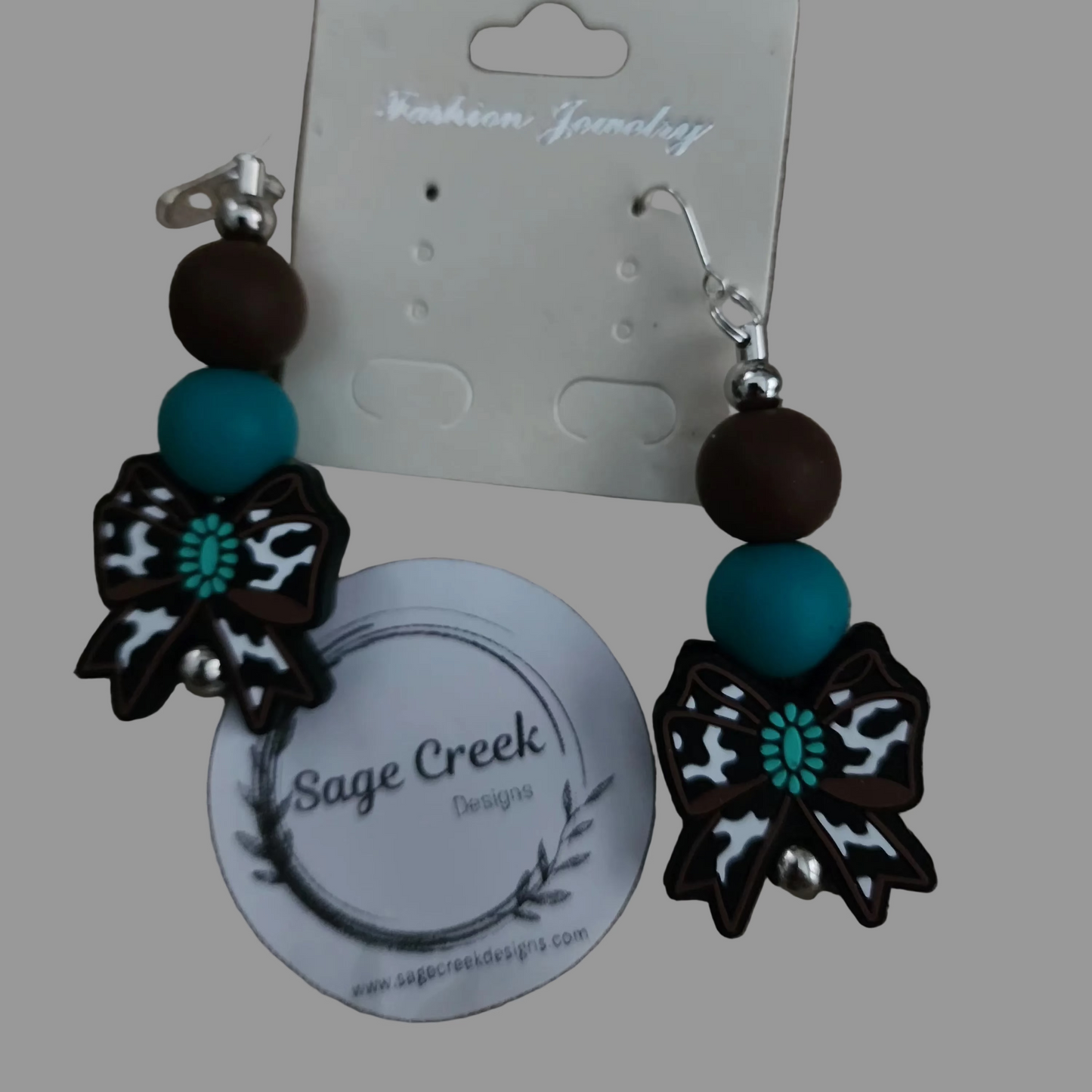 Teal and Black Bow Earrings