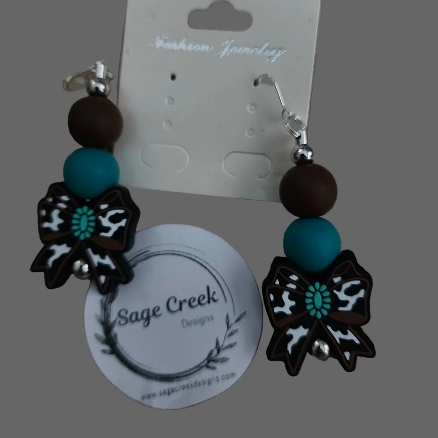 Teal and Brown Bow Earrings