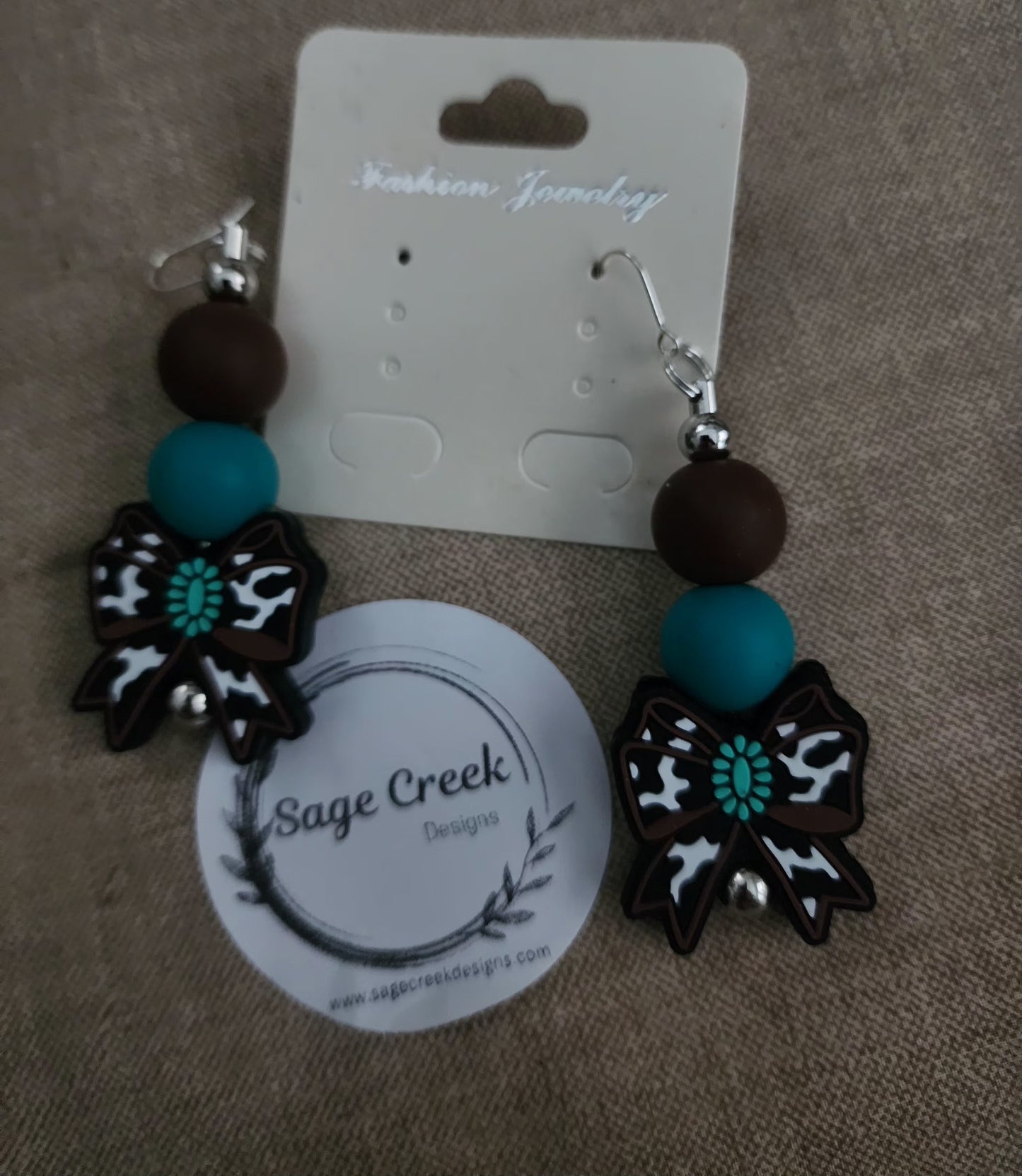 Teal and Brown Bow Earrings