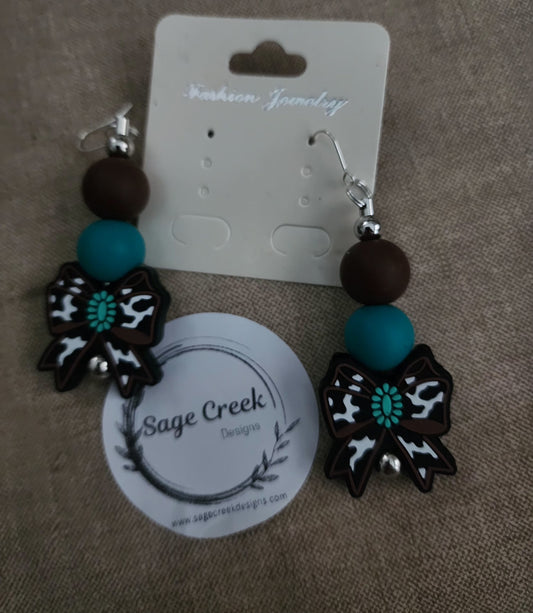 Teal and Brown Bow Earrings